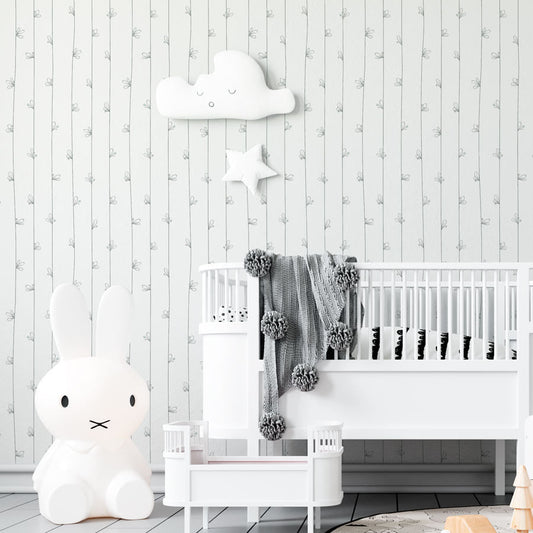 Papel de Parede Linhas e Folhas Cinza