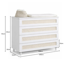 Cômoda de Bebê Haus Nature Com Palha e 4 Gavetas Branca 110cm