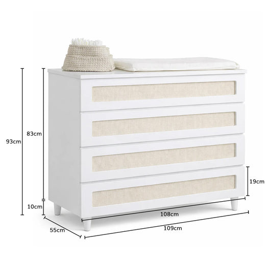 Cômoda de Bebê Haus Nature Com Palha e 4 Gavetas Branca 110cm