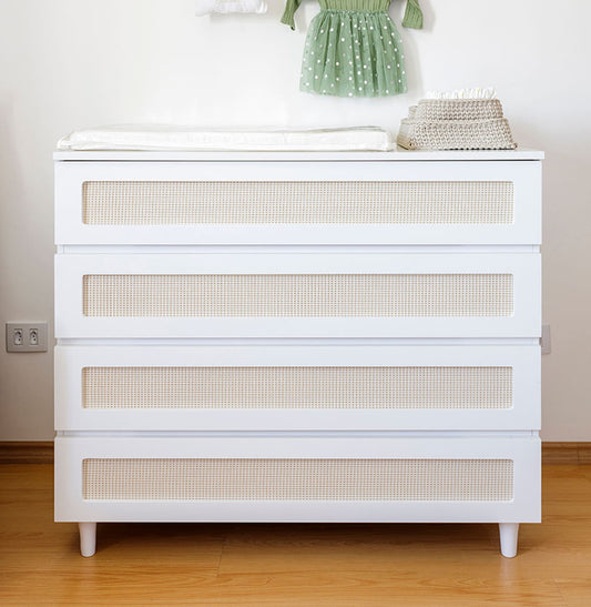 Cômoda de Bebê Haus Nature Com Palha e 4 Gavetas Branca 110cm