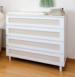 Cômoda de Bebê Haus Nature Com Palha e 4 Gavetas Branca 110cm