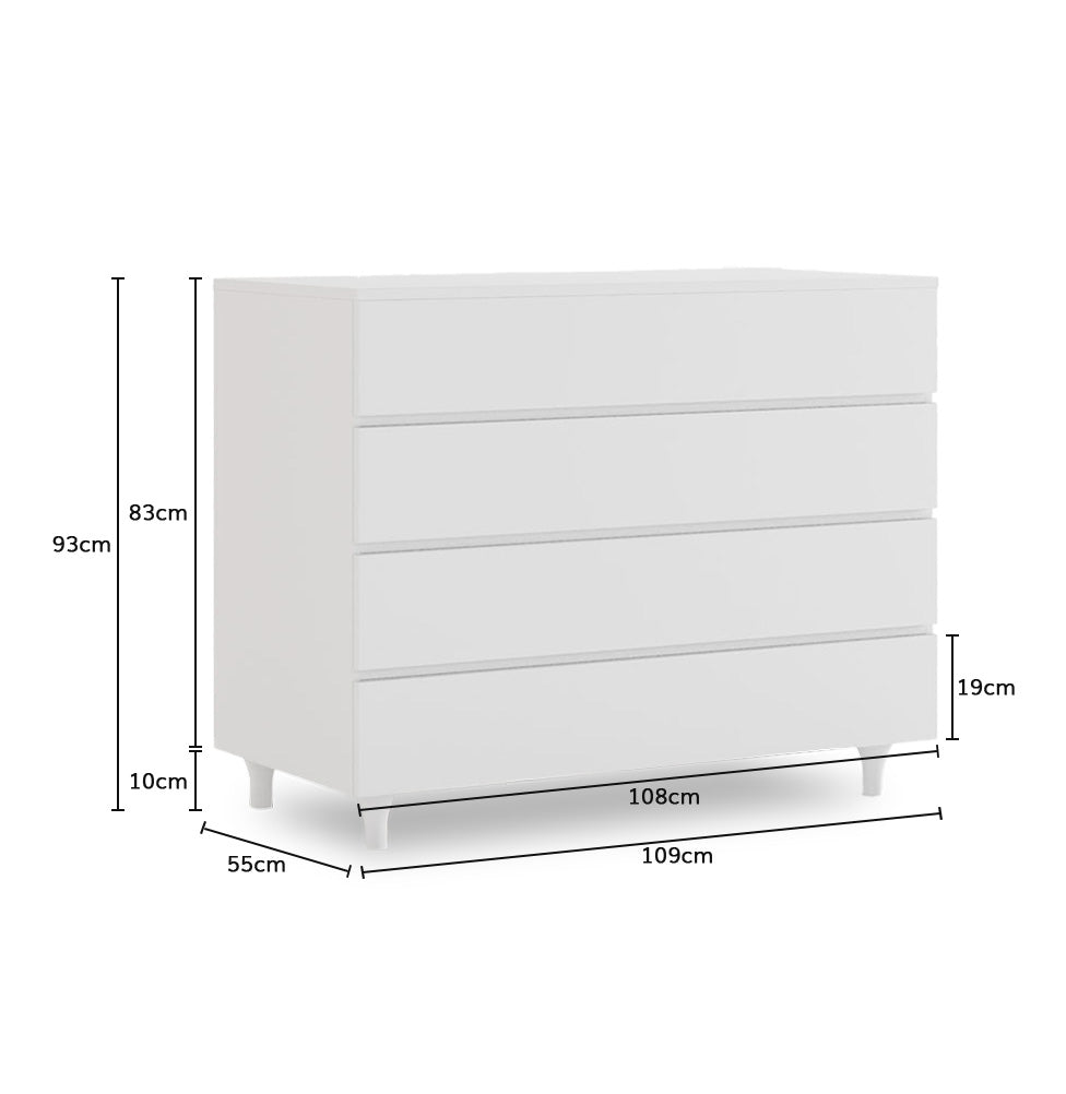 Cômoda de Bebê Haus Nature 4 Gavetas Branca 110cm