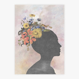 Quadro Sombra de Mulher com Flores Coral