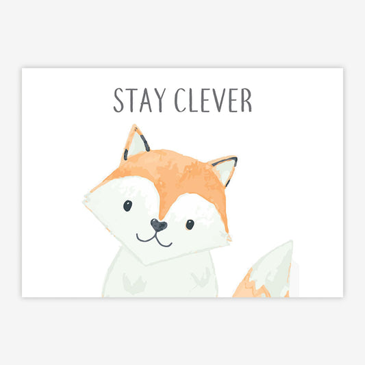 Quadro Infantil Raposa Aquarela Bege - Horizontal