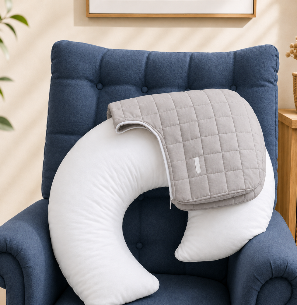 Almofada de Amamentação Quadradinho Cinza