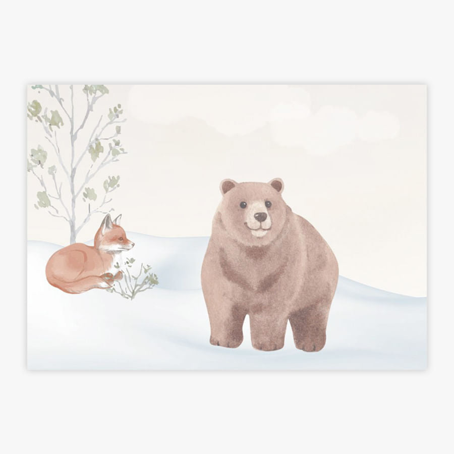 Quadro Infantil Urso e Raposa na Neve