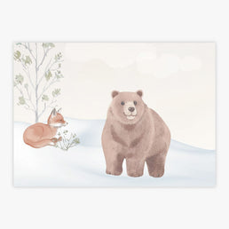Quadro Infantil Urso e Raposa na Neve