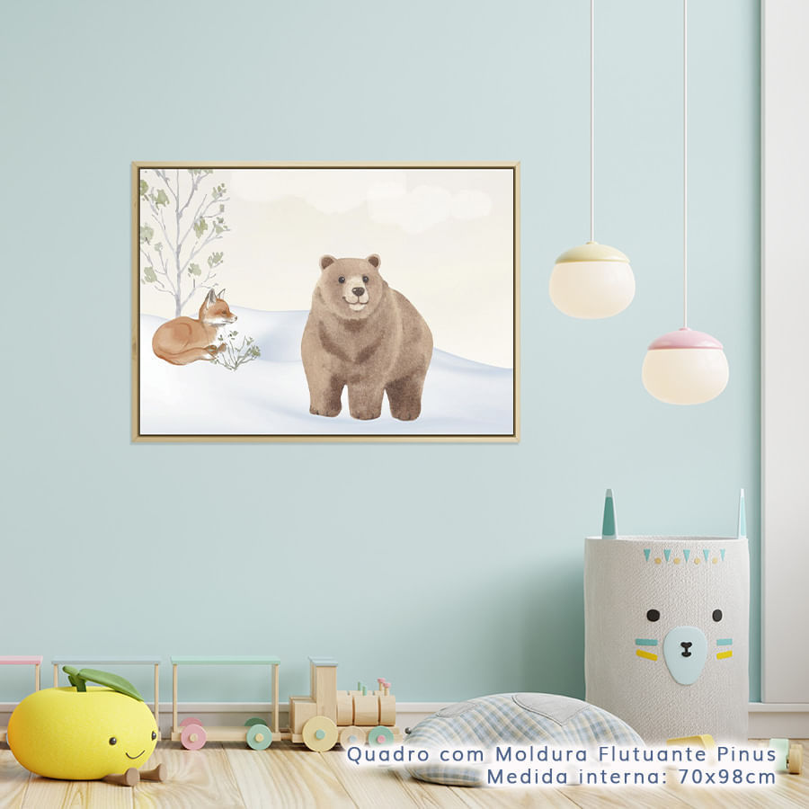 Quadro Infantil Urso e Raposa na Neve