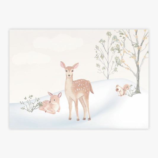 Quadro Infantil Esquilo e Bambi na Neve