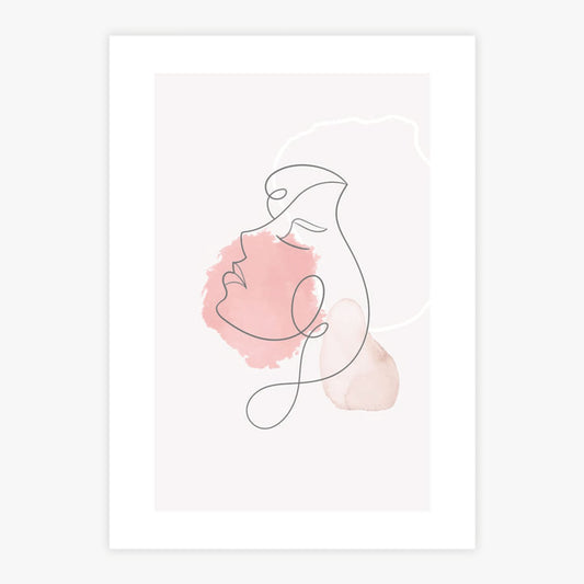 Quadro Mulher Perfil Minimalista Aquarela Rose - Vertical