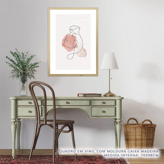 Quadro Mulher Perfil Minimalista Aquarela Rose - Vertical