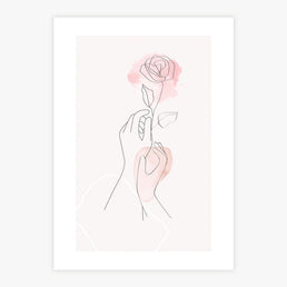 Quadro Mãos com Rosa Minimalista Aquarela Rose - Vertical