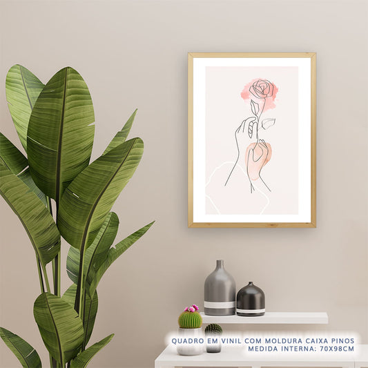 Quadro Mãos com Rosa Minimalista Aquarela Rose - Vertical