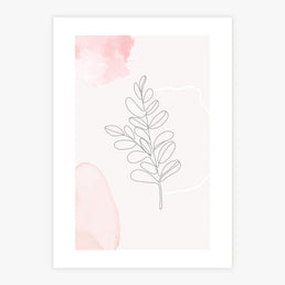 Quadro Folha Minimalista com Aquarela Rose - Vertical