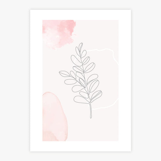 Quadro Folha Minimalista com Aquarela Rose - Vertical