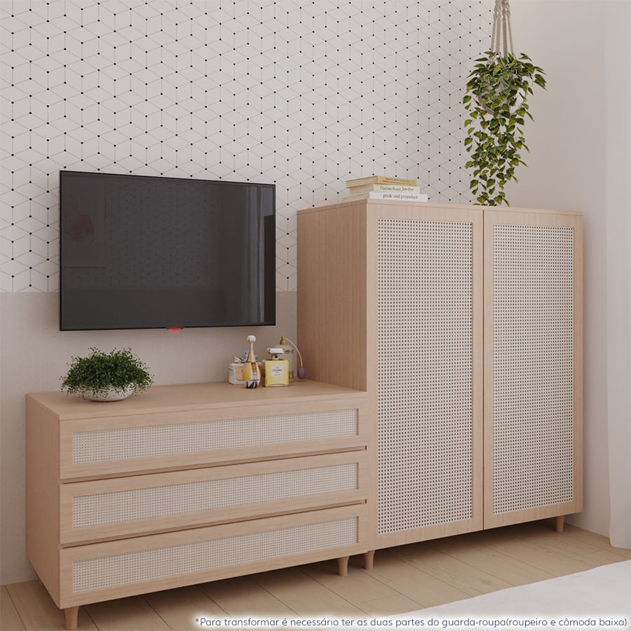 Cômoda de Bebê Baixa de Haus Nature com Palha e 3 Gavetas - Carvalho