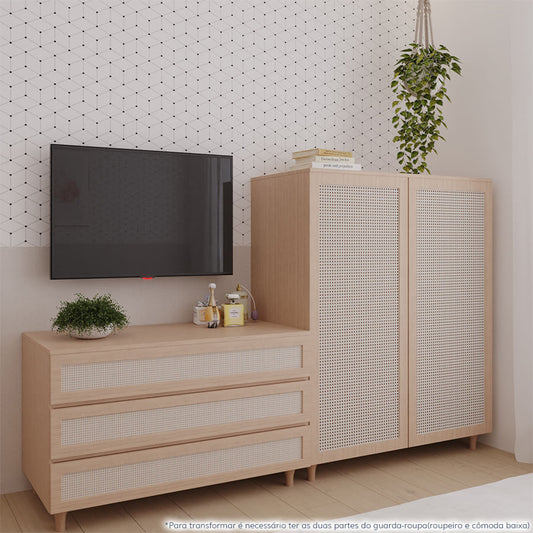 Cômoda de Bebê Baixa de Haus Nature com Palha e 3 Gavetas - Carvalho