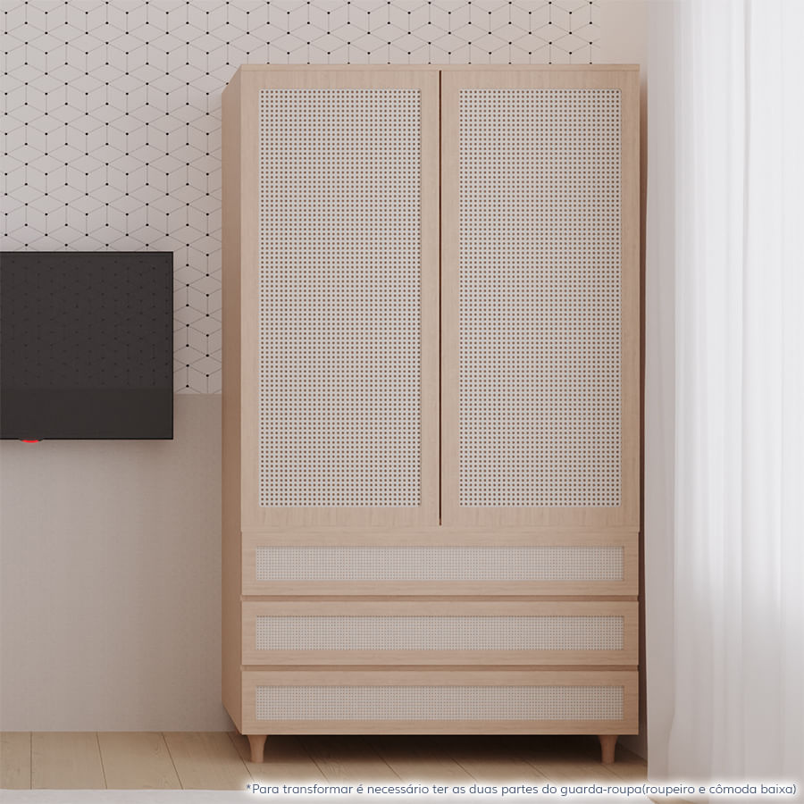 Cômoda de Bebê Baixa de Haus Nature com Palha e 3 Gavetas - Carvalho