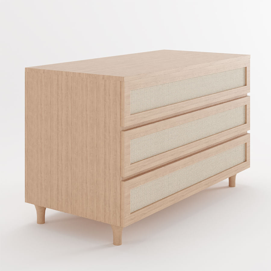 Cômoda de Bebê Baixa de Haus Nature com Palha e 3 Gavetas - Carvalho