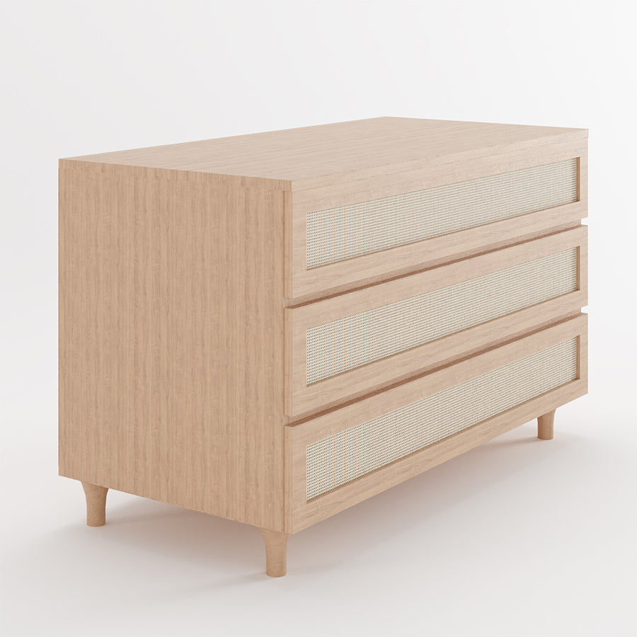 Cômoda de Bebê Baixa de Haus Nature com Palha e 3 Gavetas - Carvalho