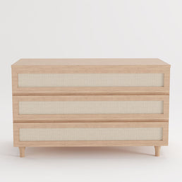 Cômoda de Bebê Baixa de Haus Nature com Palha e 3 Gavetas - Carvalho