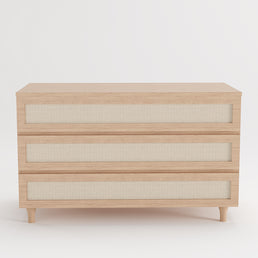 Cômoda de Bebê Baixa de Haus Nature com Palha e 3 Gavetas - Carvalho