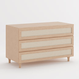 Cômoda de Bebê Baixa de Haus Nature com Palha e 3 Gavetas - Carvalho