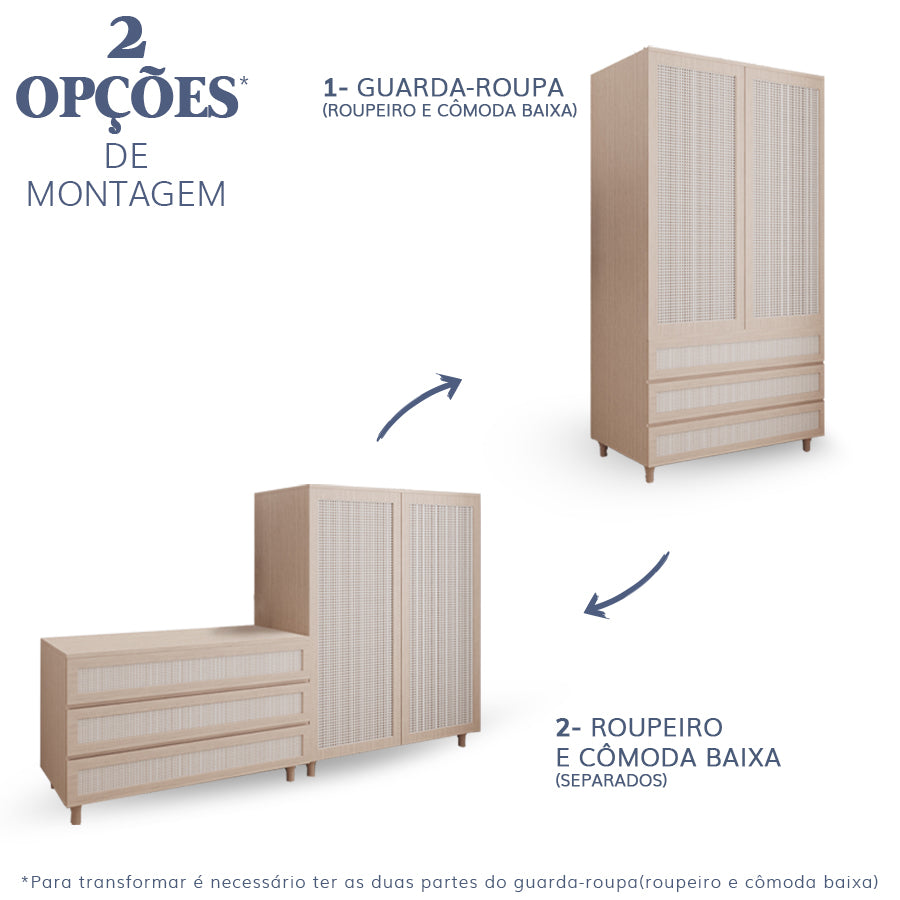 Cômoda de Bebê Baixa de Haus Nature com Palha e 3 Gavetas - Carvalho