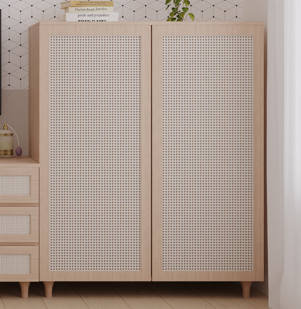 Roupeiro Haus Nature 2 Portas com Palha - Carvalho