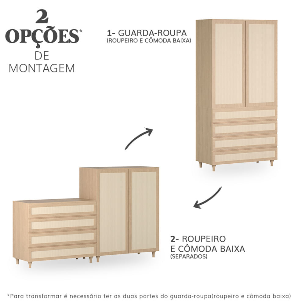 Roupeiro Haus Nature 2 Portas com Palha - Carvalho