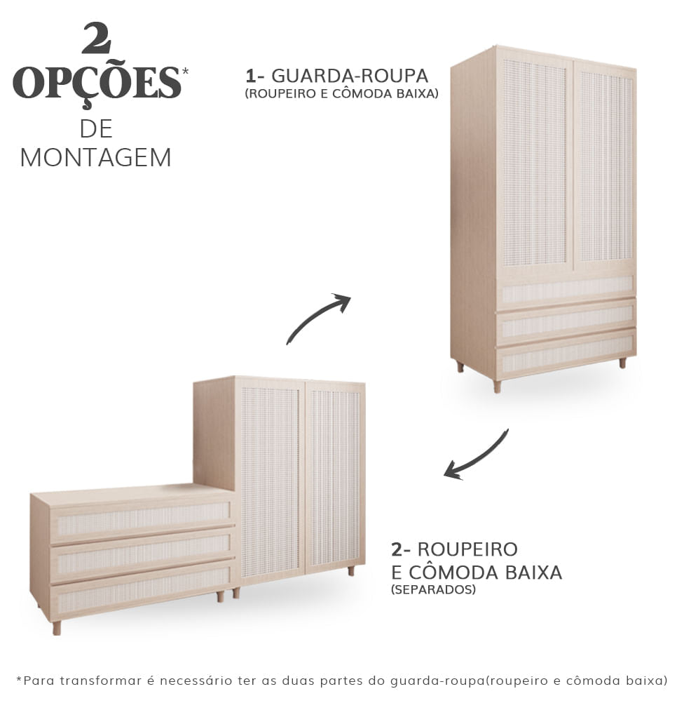 Guarda Roupa Haus Nature com Palha 2 em 1 - Carvalho