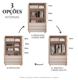 Guarda Roupa Haus Nature com Palha 2 em 1 - Carvalho