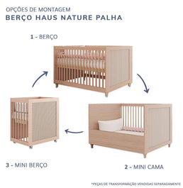 Berço Haus Nature com Palha 3 em 1 - Carvalho