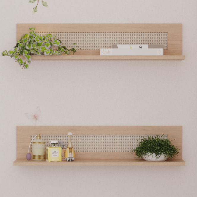 Prateleira Haus Nature Com Palha 80 CM - Carvalho