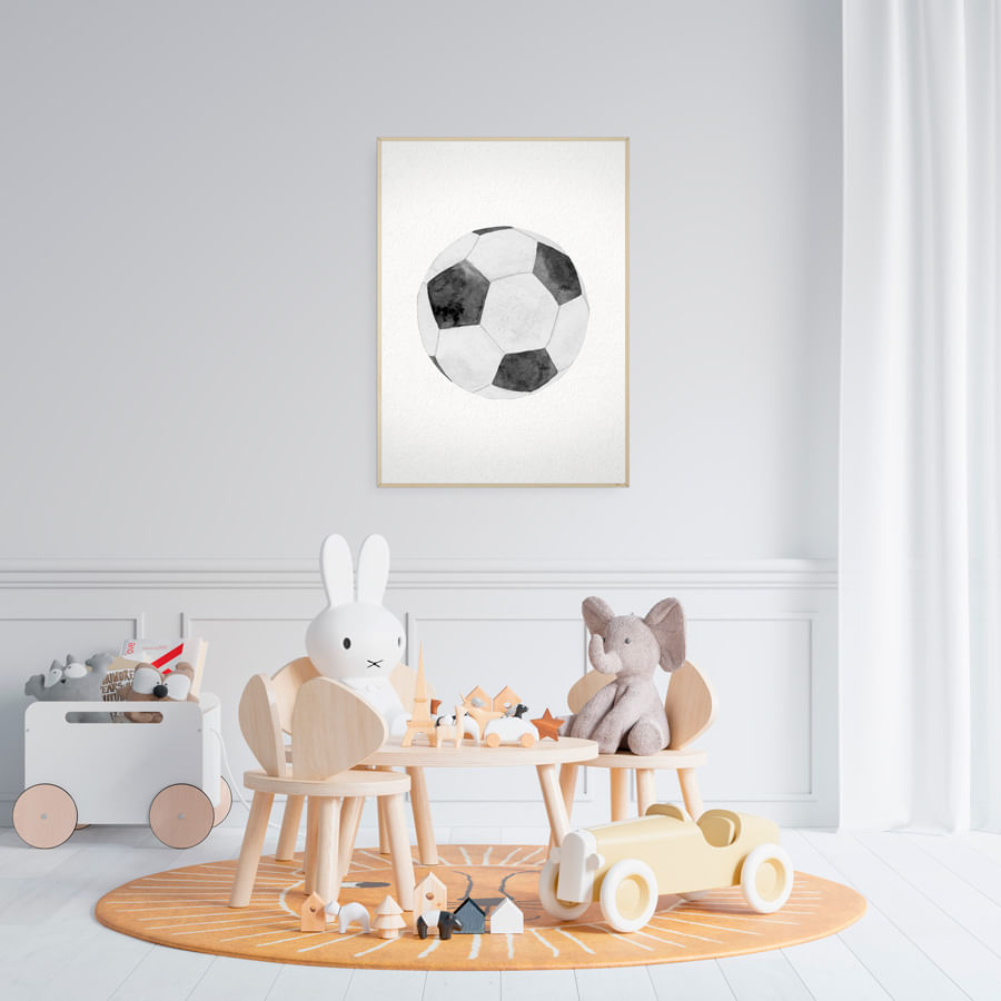 Quadro Infantil Bola de Futebol Aquarela - Vertical