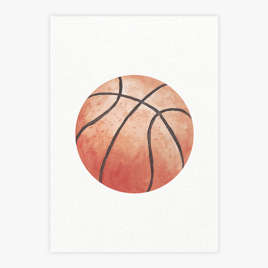 Quadro Infantil Bola de Basquete Aquarela - Vertical