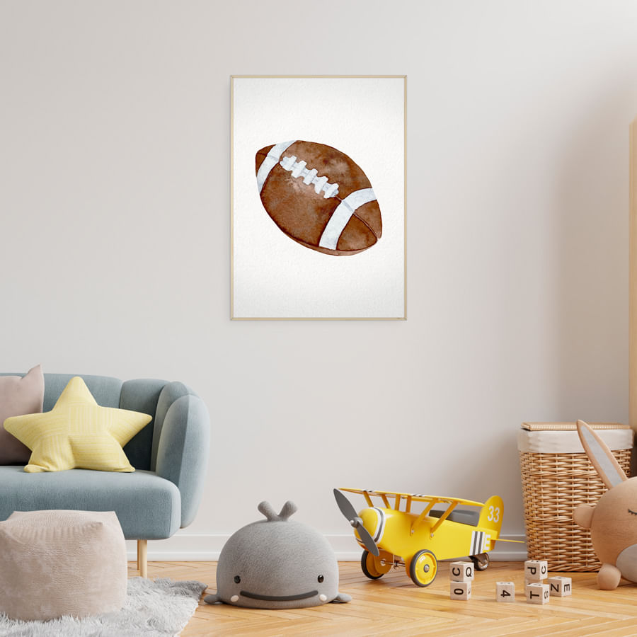 Quadro Infantil Bola de Futebol Americano Aquarela - Vertical