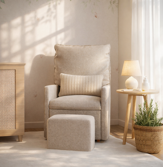 Poltrona de Amamentação Fit com Balanço e Puff - Linho Bege