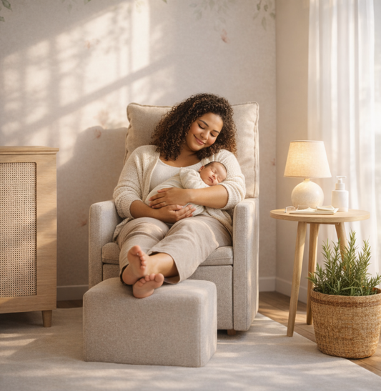 Poltrona de Amamentação Fit com Balanço e Puff - Linho Bege