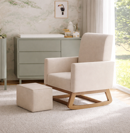 Poltrona de Amamentação Nord Com Balanço e Puff - Linho Bege