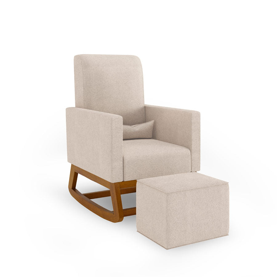 Poltrona de Amamentação Nord Com Balanço e Puff - Linho Bege
