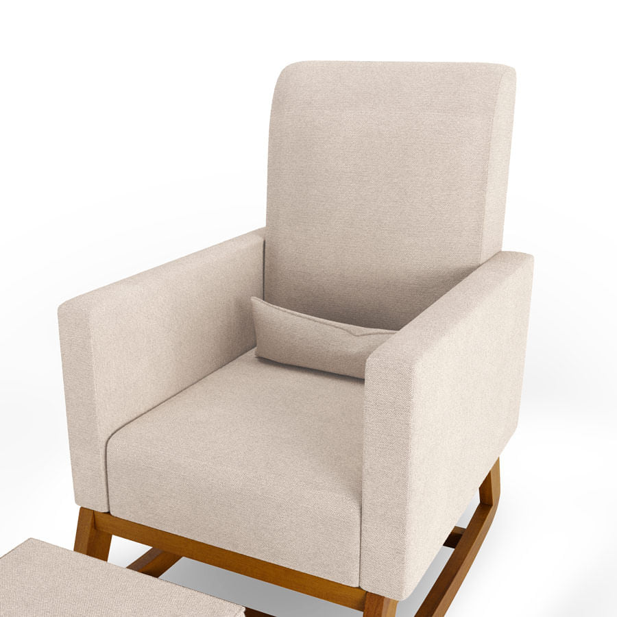 Poltrona de Amamentação Nord Com Balanço e Puff - Linho Bege