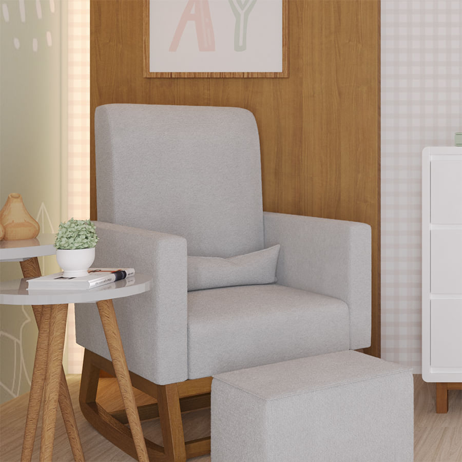 Poltrona de Amamentação Nord Com Balanço e Puff - Linnen Cinza