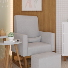 Poltrona de Amamentação Nord Com Balanço e Puff - Linnen Cinza