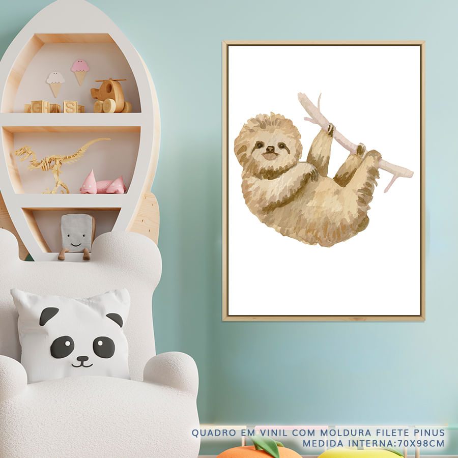 Quadro Infantil Bicho Preguiça Aquarela - Vertical