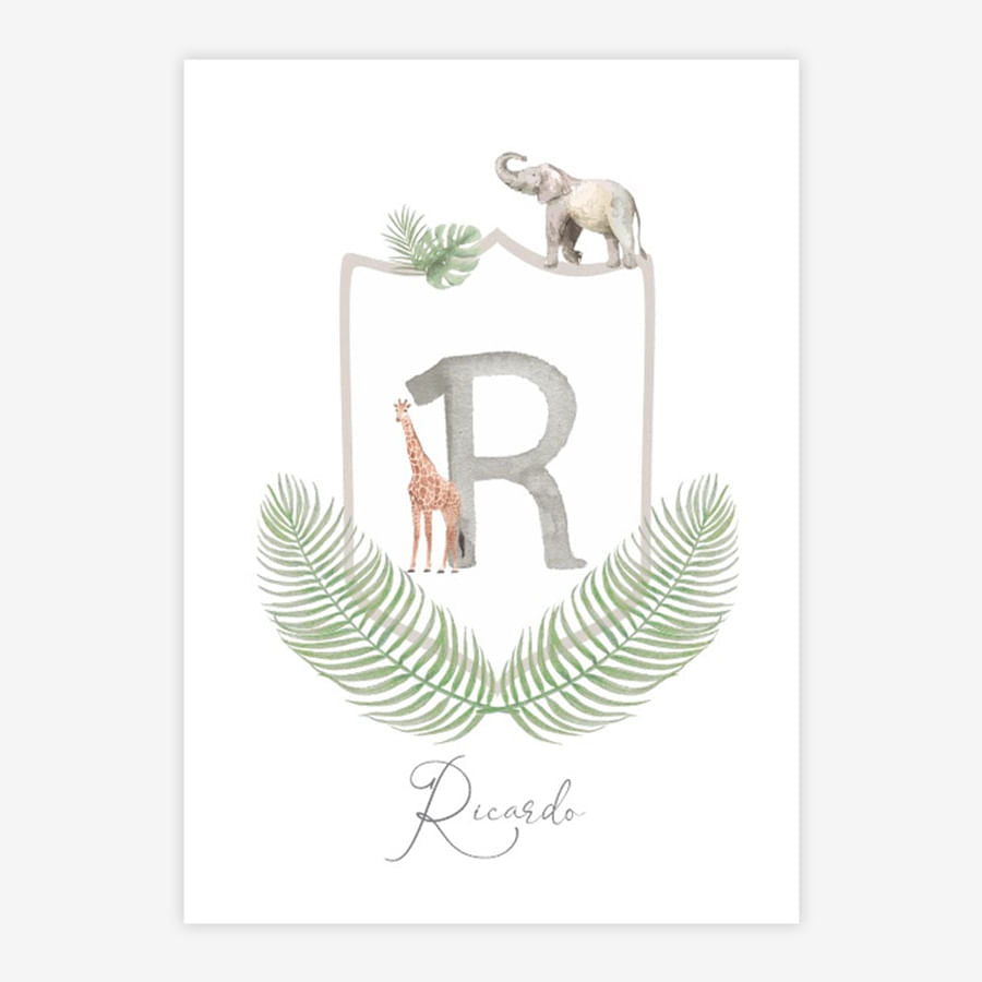 Quadro Infantil Safari com Inicial - Vertical