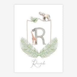 Quadro Infantil Safari com Inicial - Vertical