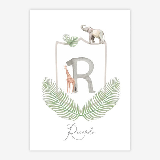 Quadro Infantil Safari com Inicial - Vertical