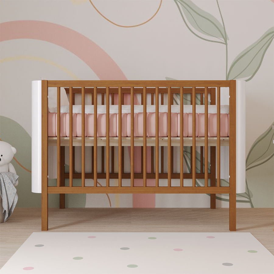 Berço Nord 3 em 1 - Branco Com Grade e Pé Jequitibá