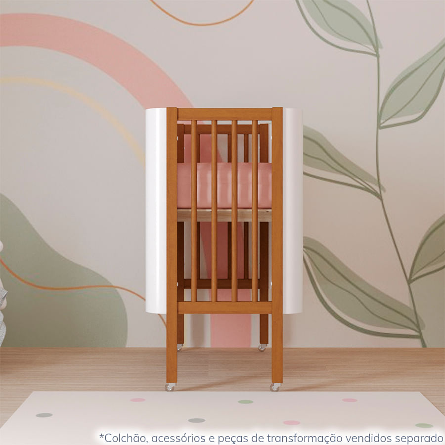 Berço Nord 3 em 1 - Branco Com Grade e Pé Jequitibá